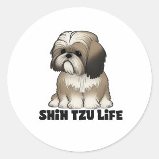 Sticker Rond Illustration de chien mignon - Vie de Shih Tzu
