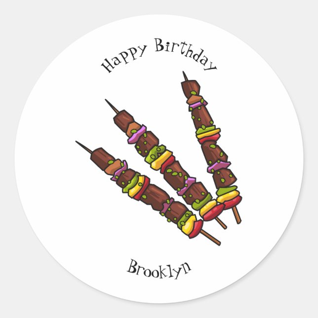 Sticker Rond Illustration de dessin animé Kebab ou kabob (Devant)