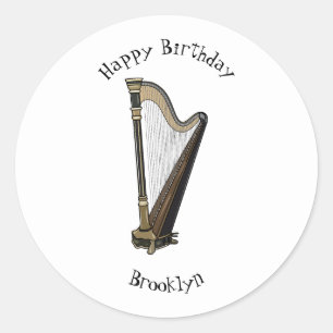 Sticker Rond Illustration de dessin animé sur la harpe