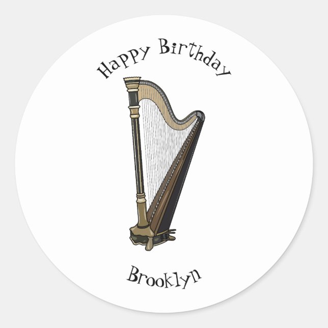 Sticker Rond Illustration de dessin animé sur la harpe (Devant)