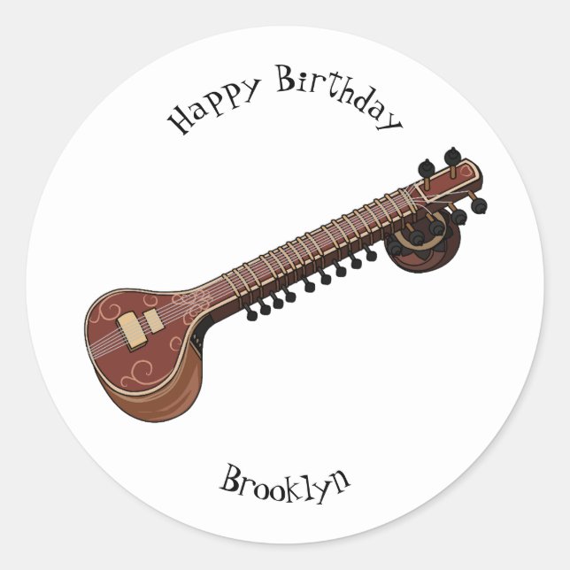 Sticker Rond Illustration de dessin de Sitar (Devant)