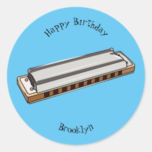 Sticker Rond Illustration de dessin d'Harmonica