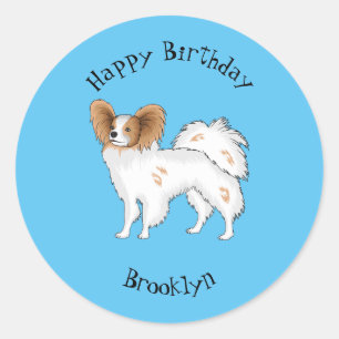 Sticker Rond Illustration de dessin pour chien de Papillon