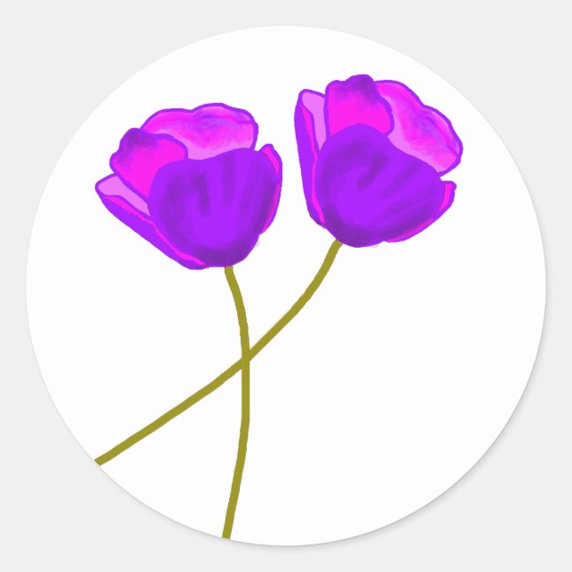Sticker Rond Illustration de deux fleurs de pavot violet Lilac (Devant)
