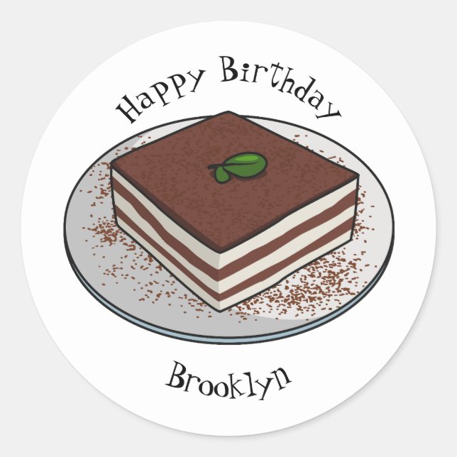 Sticker Rond Illustration de gâteau de Tiramisu (Devant)