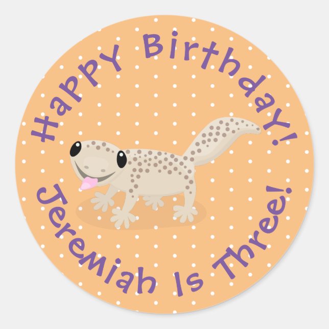 Sticker Rond Illustration de gecko tan tan mignon (Devant)