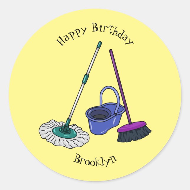 Sticker Rond Illustration de la bande dessinée Broom & mop (Devant)