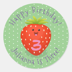 Sticker Rond Illustration de la fraise Cute kawaii