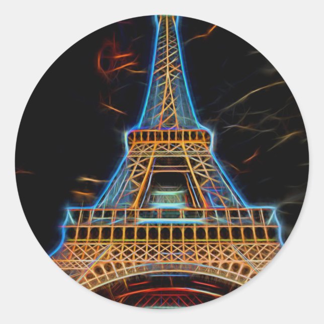 Sticker Rond Illustration de la Tour Eiffel - Paris, France (Devant)