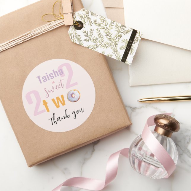 Sticker Rond Illustration de l'aquarelle de Donut rose Lilac (Cadeaux)