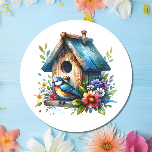 Sticker Rond Illustration de l'aquarelle d'oiseaux et d'oiseaux