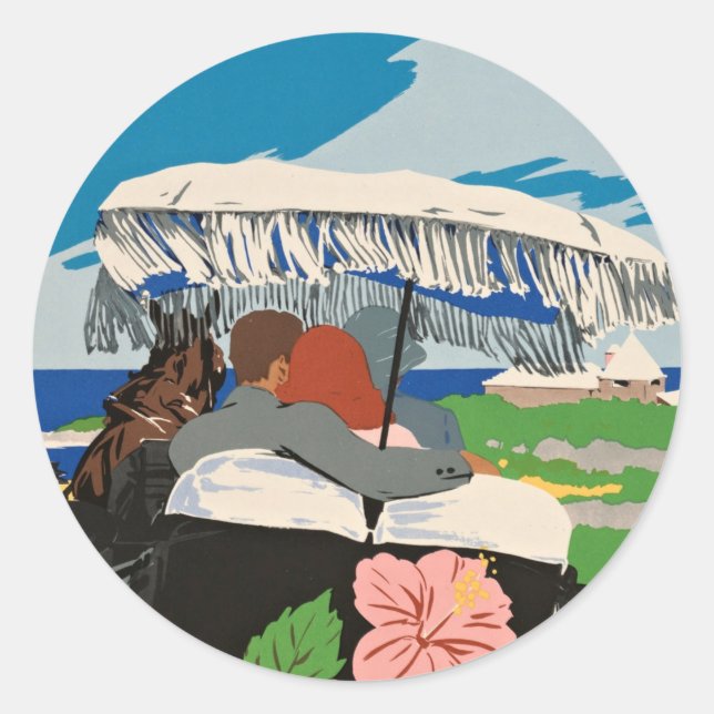 Sticker Rond Illustration de l'art de voyage des Bermudes vinta (Devant)