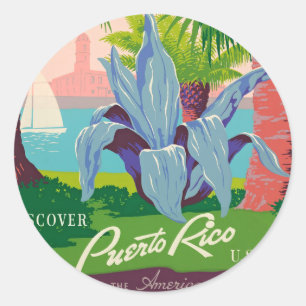 Sticker Rond Illustration de l'art de voyager aux Bermudes Vint