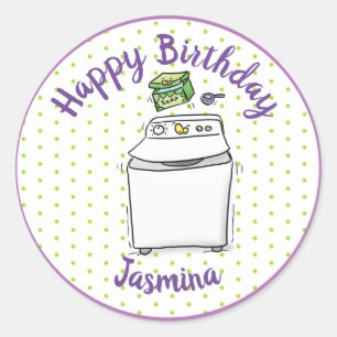 Sticker Rond Illustration de lave-linge mignonne