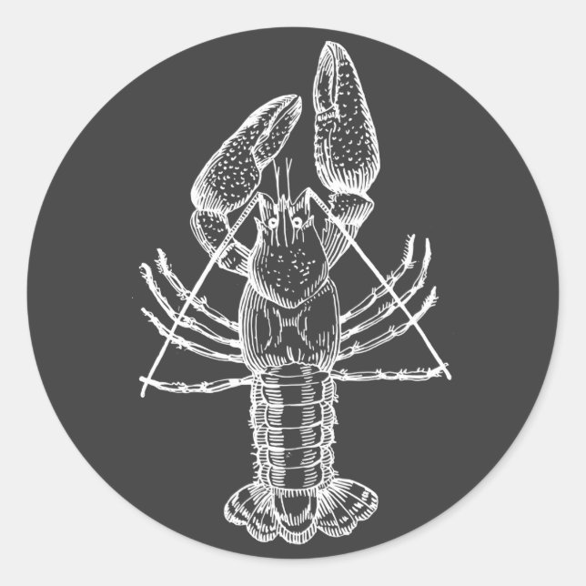 Sticker Rond Illustration de l'écrevisse blanche sur noir (Devant)