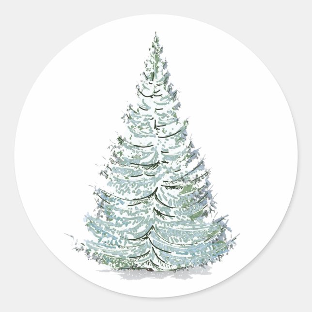Sticker Rond Illustration de l'épinette couverte de neige (Devant)