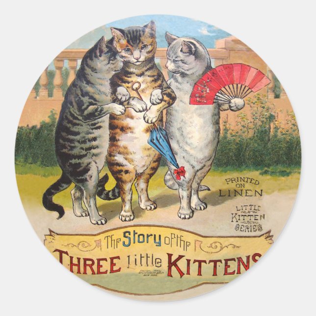 Sticker Rond Illustration de l'oie des trois petits chatons (Devant)