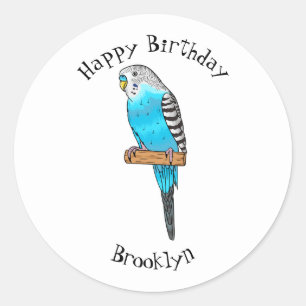 Sticker Rond Illustration de l'oiseau bleu budgerigar