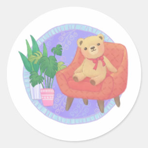 Sticker Rond Illustration de l'ours et du mobilier en peluche