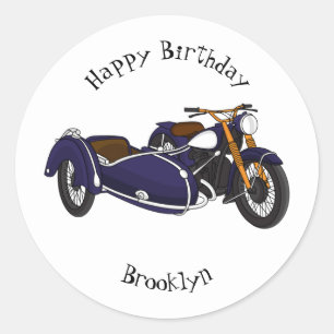 Sticker Rond Illustration de moto pourpre Sidecar