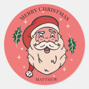 Sticker Rond Illustration de Noël avec Santa et nom personnalis