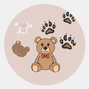 Sticker Rond Illustration de nounours Kawaii