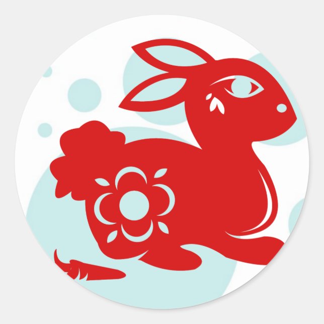 STICKER ROND ILLUSTRATION DE PAPIER EN RABBIT ZODIAC CHINOIS (Devant)