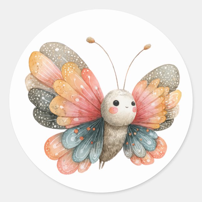 Sticker Rond Illustration de papillon mûr Aquarelle (Devant)
