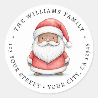 Sticker Rond Illustration de Père Noël mignon adresse de retour