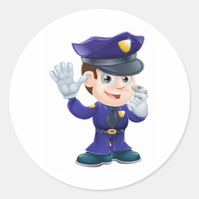 Sticker Rond Illustration de personnage policier (Devant)