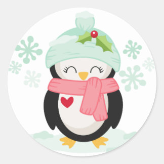 Sticker Rond Illustration de pingouin de Noël