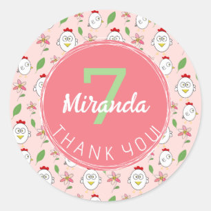 Sticker Rond Illustration de poulet au dessin mignon