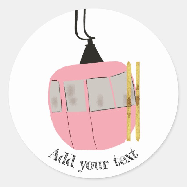 Sticker Rond Illustration de ski de fond rose rétro (Devant)