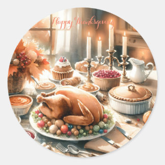Sticker Rond Illustration de Thankesgiving Watercolor