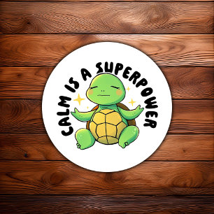 Sticker Rond Illustration de Tortue Méditante Mignonne Santé Me