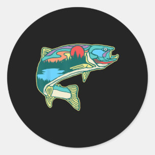 Sticker Rond Illustration de truite naturelle Pêche à la mouche