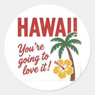 Sticker Rond Illustration de voyage des îles hawaïennes rétro v
