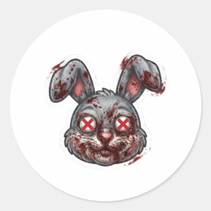 Sticker Rond Illustration d'Halloween de lapin zombie sanglant