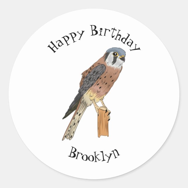Sticker Rond Illustration d'oiseau américain Kestrel (Devant)