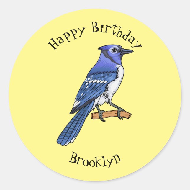 Sticker Rond Illustration d'oiseau de jay bleu (Devant)