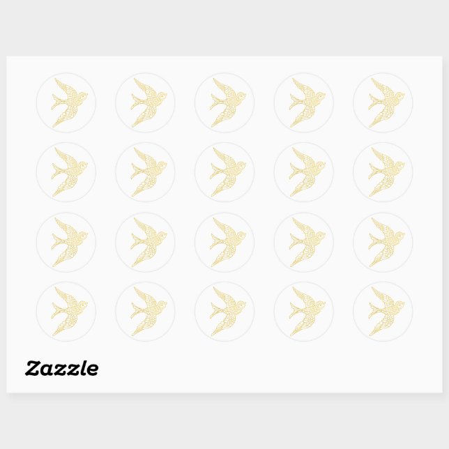 Sticker Rond Illustration d'oiseau hirondelle doré Faux Rustiqu (Feuille)