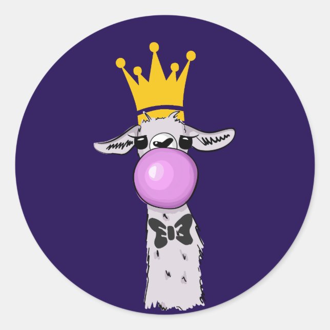 Sticker Rond Illustration drôle de lama soufflant une bulle ros (Devant)