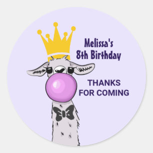 Sticker Rond Illustration drôle Llama Merci d'anniversaire