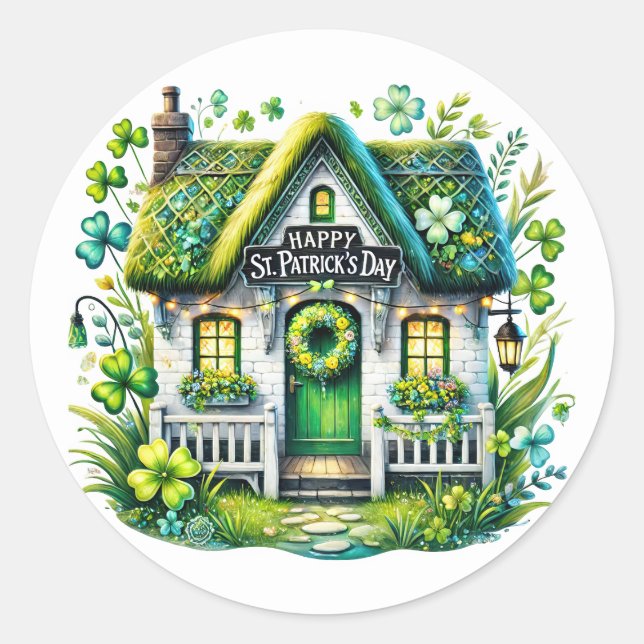 Sticker Rond Illustration du chalet Jour de la Saint Patrick (Devant)