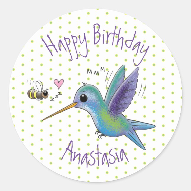 Sticker Rond Illustration du colibri et de l'abeille (Devant)