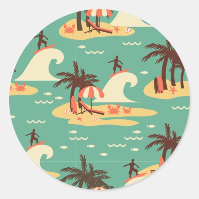 Sticker Rond Illustration du dessin animé surf (Devant)