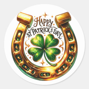 Sticker Rond Illustration du fer à cheval vert irlandais