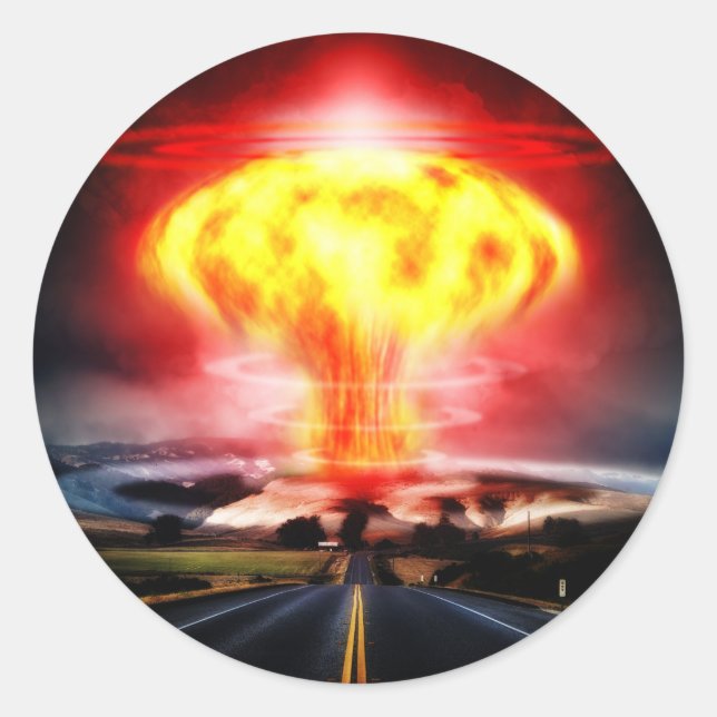 Sticker Rond Illustration du nuage de champignons d'explosion n (Devant)