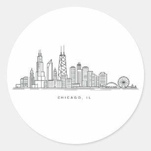 Sticker Rond Illustration du paysage urbain de Chicago IL