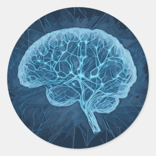 Sticker Rond Illustration du réseau cérébral - Réseau neuronal